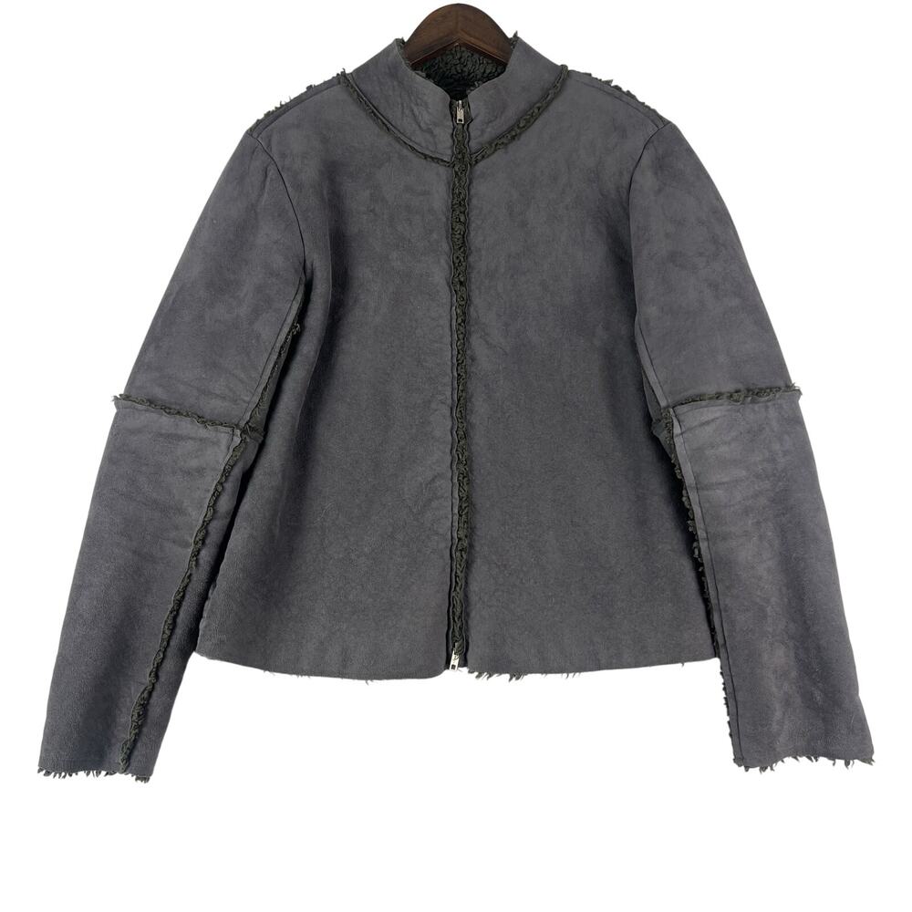 VELVET Anthropologie Faux Sheerling Charcoal Gray Zip Up Jacket SZ XL EUC